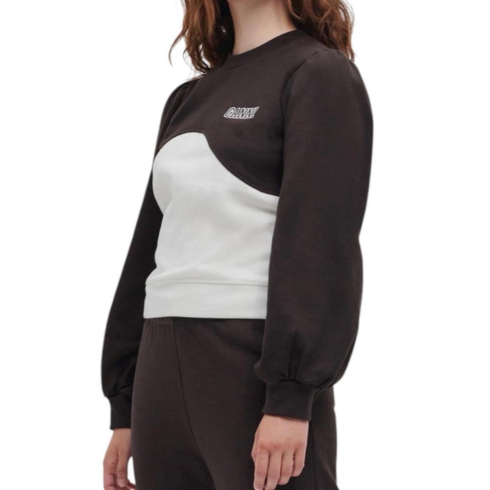 GANNI Women Software Balloon Sleeve Sweatshirt Brown White Organic Cotton Medium